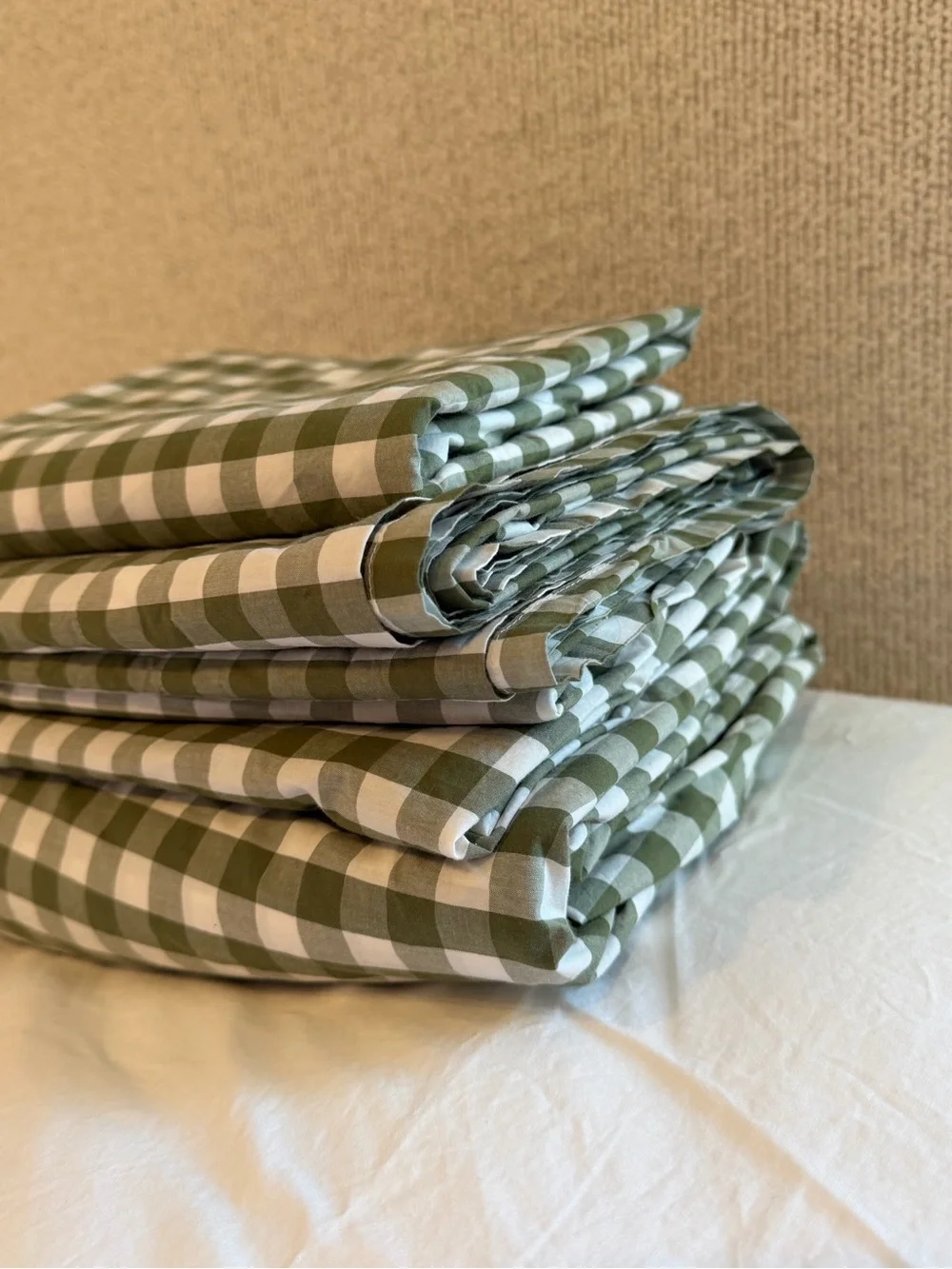 Quince Classic Organic Percale Sheet Set Full Olive Gingham